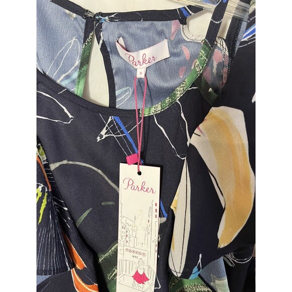 Parker Bold Tropical Flower Flutter Sleeve Neck Detail Ruffle Top NWT - Picture 7 of 11